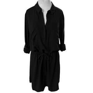 Black Collar Long, Three Quarter Sleeve Drawstring Waist Shirt Dress NWT